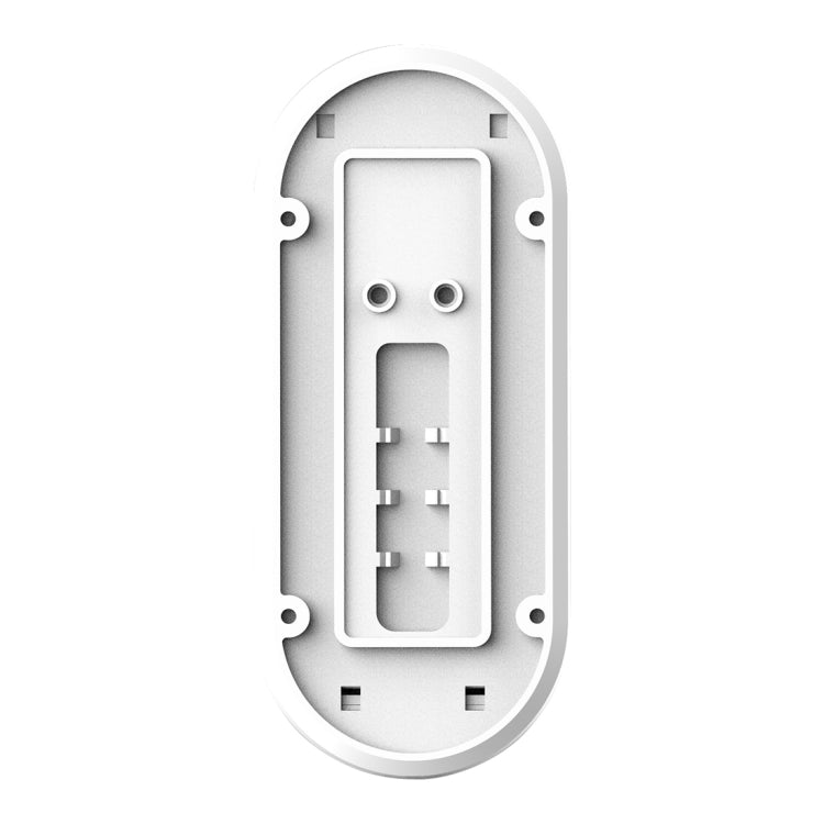 White smart video doorbell mounting backplate with screw points and wiring openings