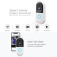 Smart WiFi video doorbell with black camera lens area and blue illuminated doorbell button ring