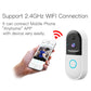 Smart WiFi video doorbell in white with black camera panel and blue doorbell button ring