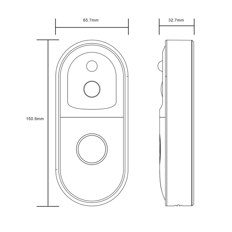 Smart video doorbell line drawing with size dimensions and side profile