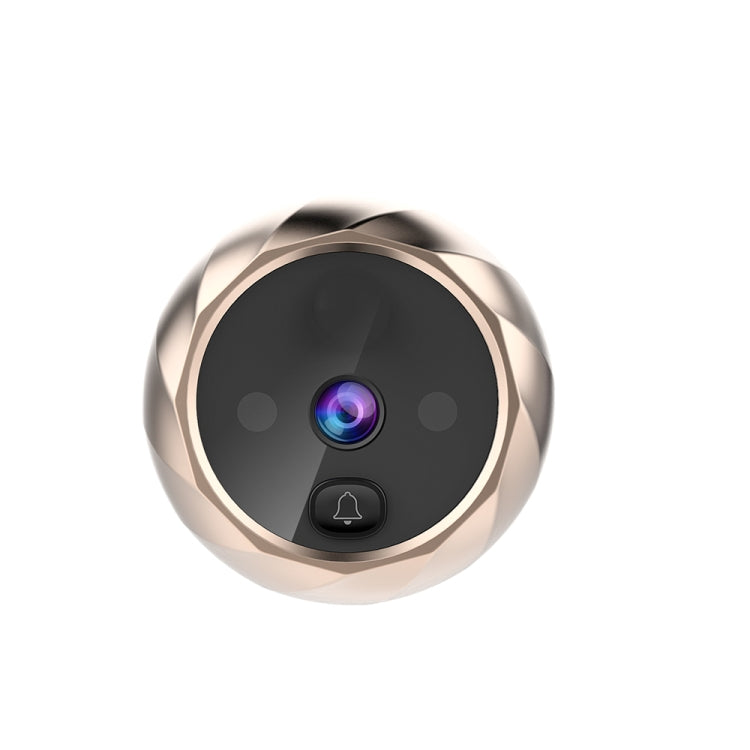 Gold cat-eye camera doorbell module with circular lens and call button