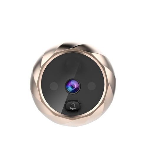 Gold cat-eye camera doorbell module with circular lens and call button