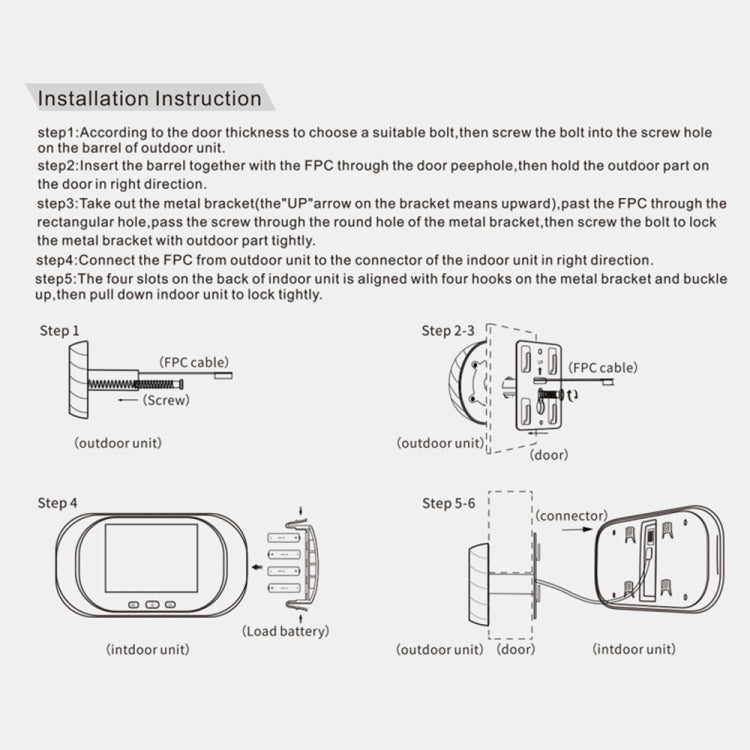 Installation diagram for smart video doorbell showing indoor monitor and outdoor camera unit wiring.