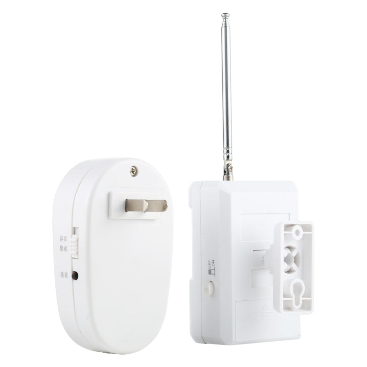Wireless door chime receiver and sensor shown from rear with exposed terminals