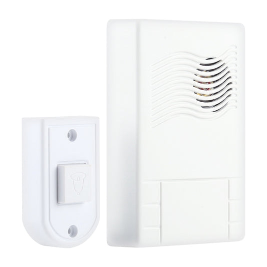 Wired door chime flasher with speaker grille on white wall-mount unit