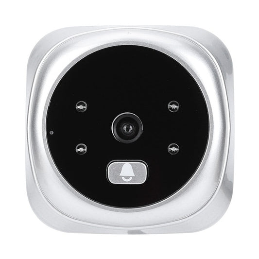 Round black door peephole camera module with silver housing and lens center