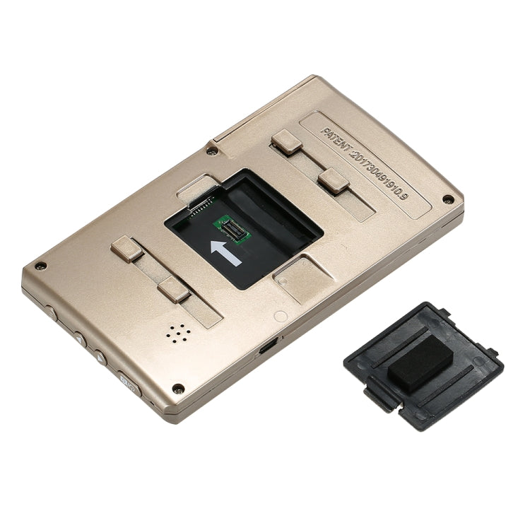 Gold indoor doorbell display panel with open circuit board and removed part