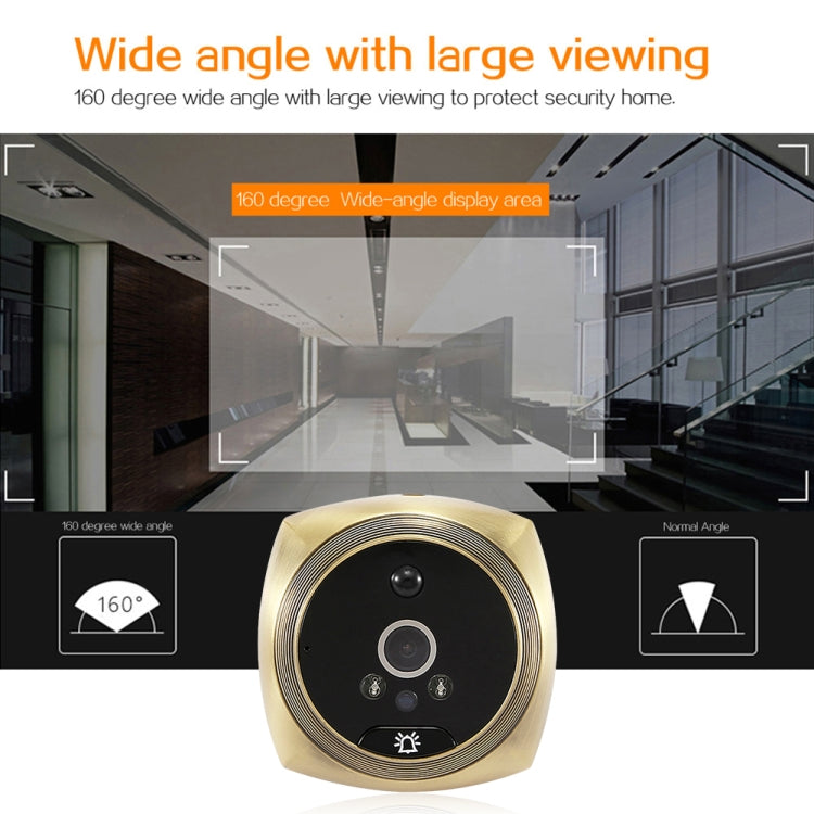 Gold video doorbell showing wide-angle camera view on display