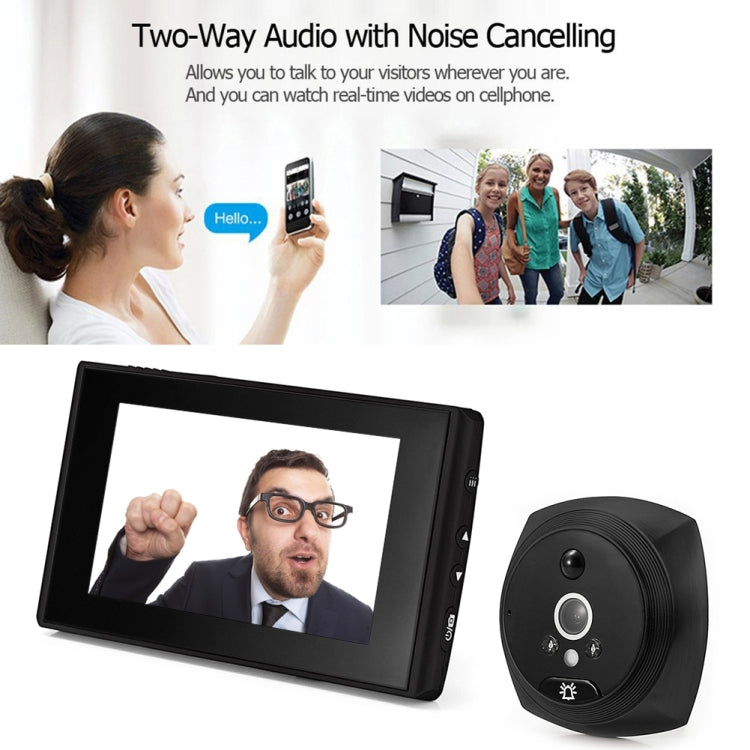 Black 4.3-inch video doorbell with two-way audio display and round camera