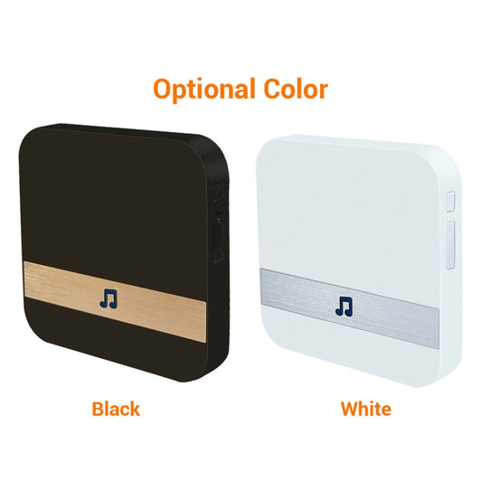 White and black doorbell receiver chimes with silver sound bars and music icons