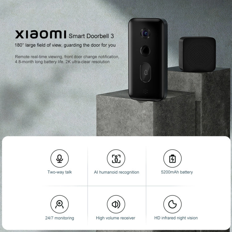 Xiaomi doorbell camera and chime, black devices shown together.