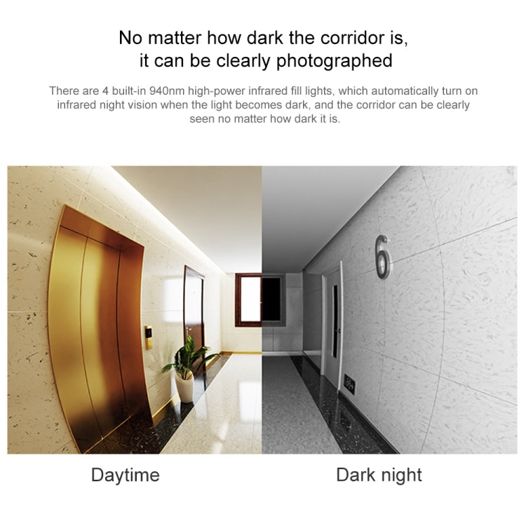 Xiaomi smart doorbell night vision shown in a hallway corridor preview.