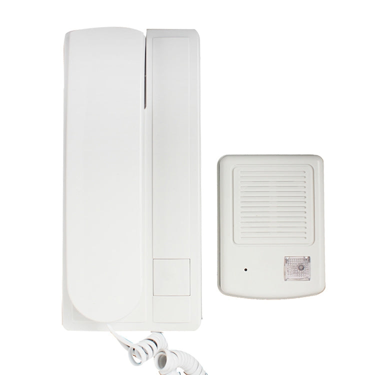 Wired intercom doorbell set with white wall unit and separate doorbell panel