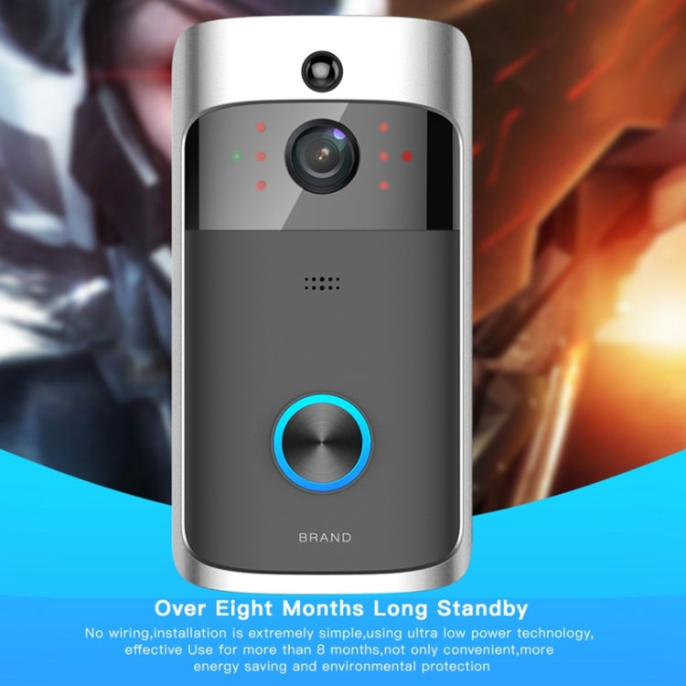 Smart video doorbell with camera, status LEDs, and blue-ring doorbell button.