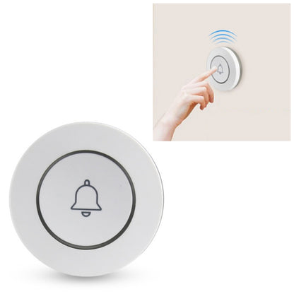 Circular wireless doorbell button, white, with bell icon and raised push center