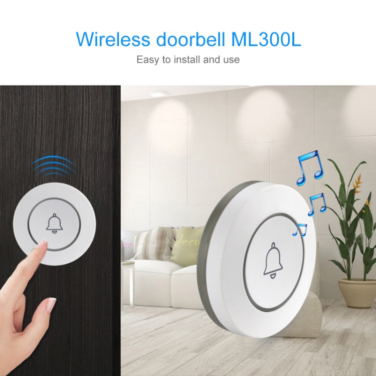 Wireless doorbell button on dark surface with bell icon ring, round white design