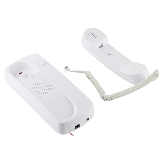 White two-way intercom doorphone pair with speaker grille and coiled cords