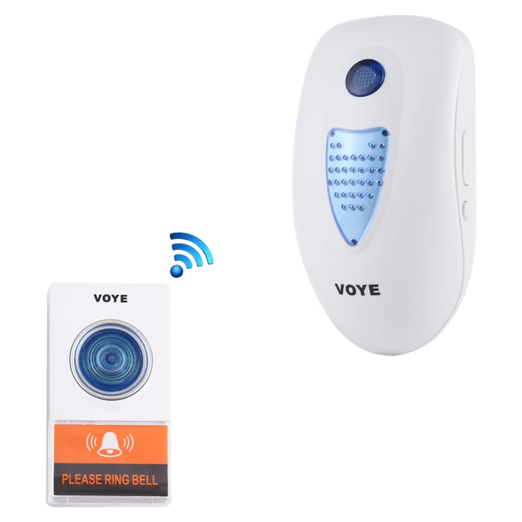 White wireless doorbell chime with blue button transmitter