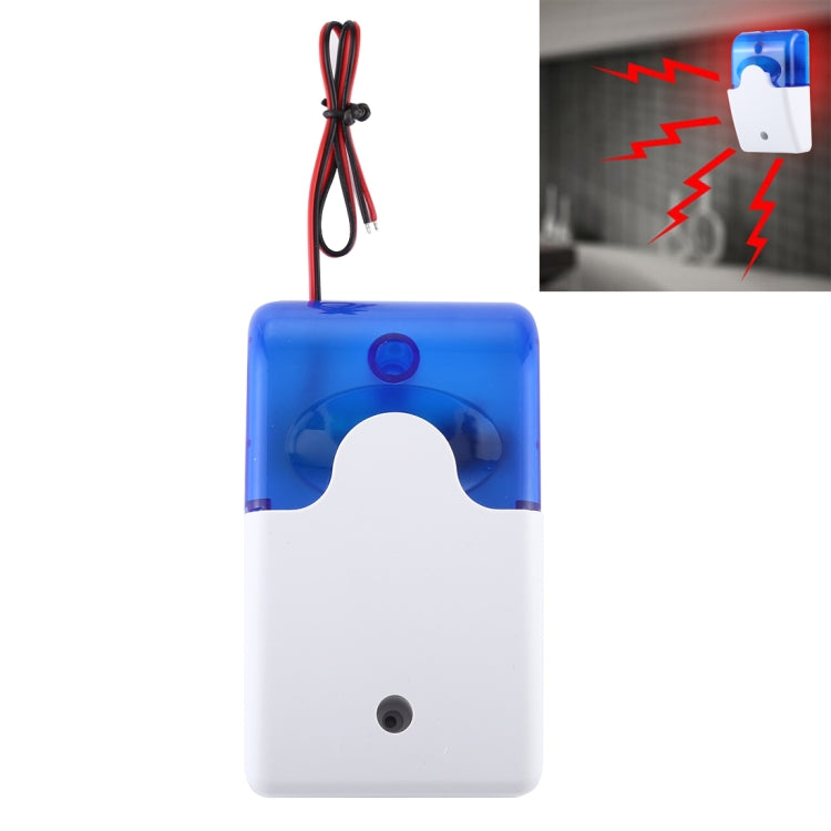 Mini strobe siren alarm system, blue top and white base with red/black wire leads