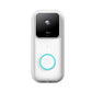 White smart video doorbell front view with camera module and glowing doorbell button