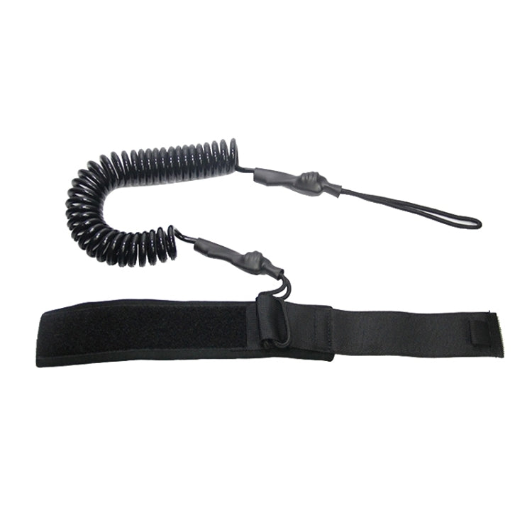 Windsurf foot rope leash with black elastic coil and wide padded leg strap