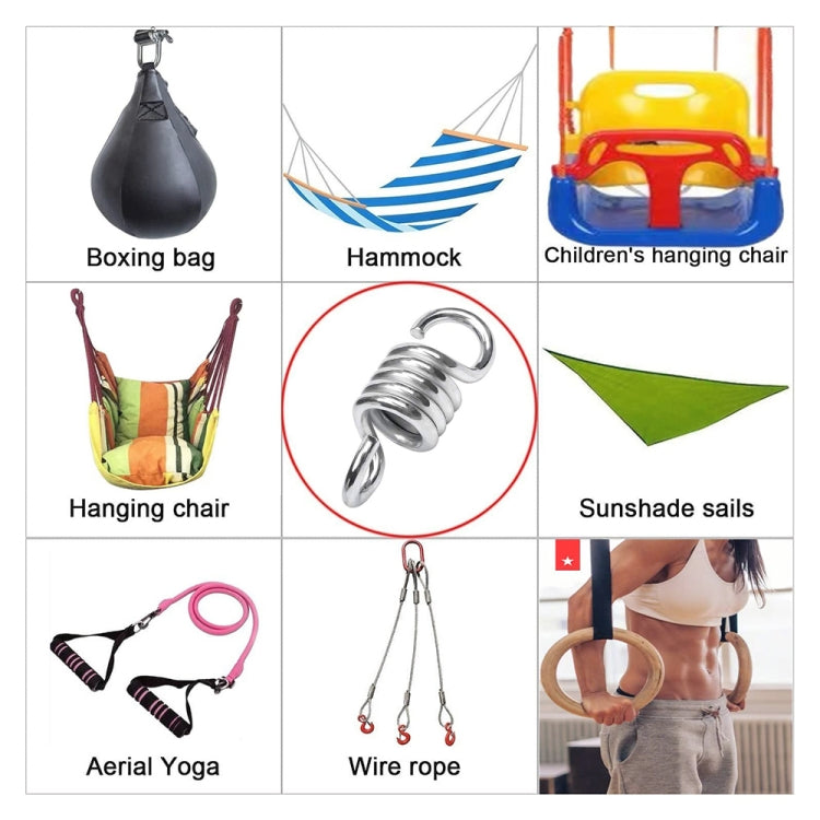 Metal hammock extension spring shown as a close-up with hook ends