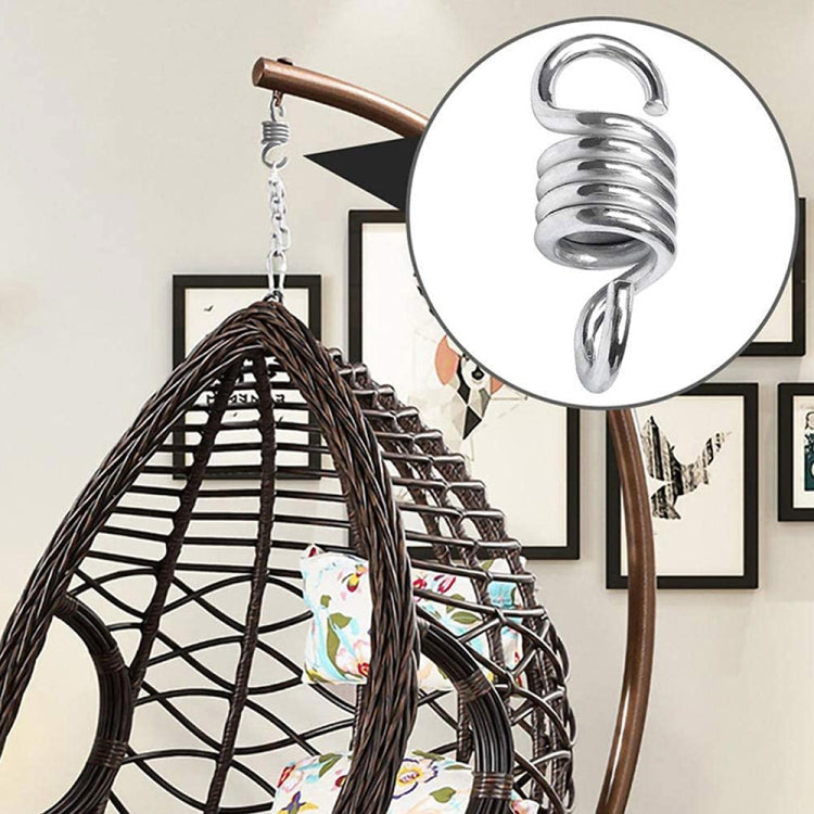 Metal hammock extension spring with two curved hook ends and coiled center