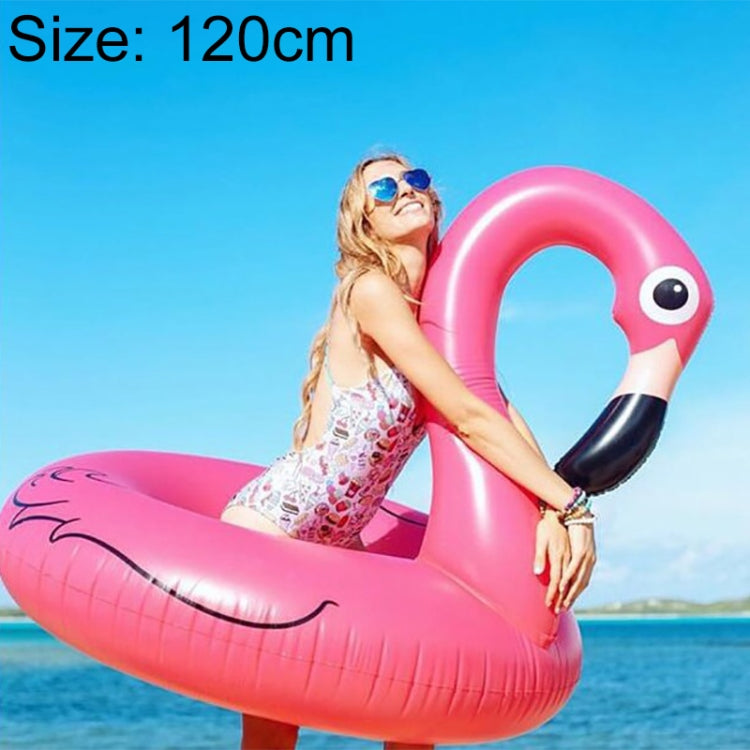 Pink flamingo-shaped inflatable pool float lounge ring, 120 cm, with head and beak