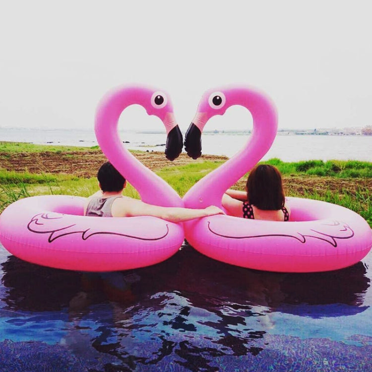 Pink double-ring flamingo heart inflatable float lounge, 120 cm, with two faces