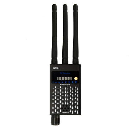 RF wireless signal detector with three black antennas and front RF indicator lights