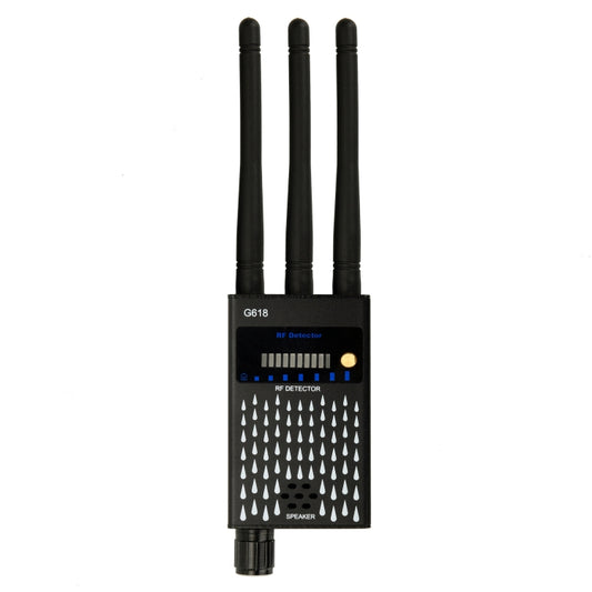 RF wireless signal detector with three black antennas and front RF indicator lights