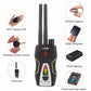 T-8000 RF signal detector with red indicator, green bar screen, and two antennas