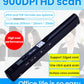 Black handheld document scanner in promotional layout with LED screen and ports