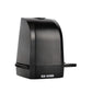 Black film scanner side view with film slot and base