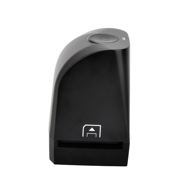 Black film scanner back view with up-arrow icon and front slot