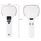 White handheld RFID UHF reader with red trim; front view with size dimensions