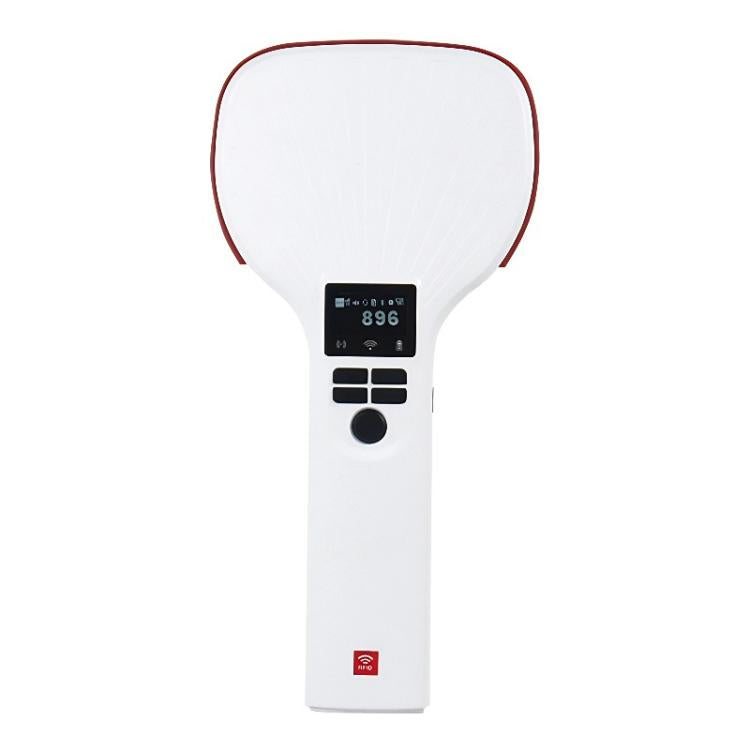 White UHF RFID Bluetooth handheld reader with red display and scan buttons