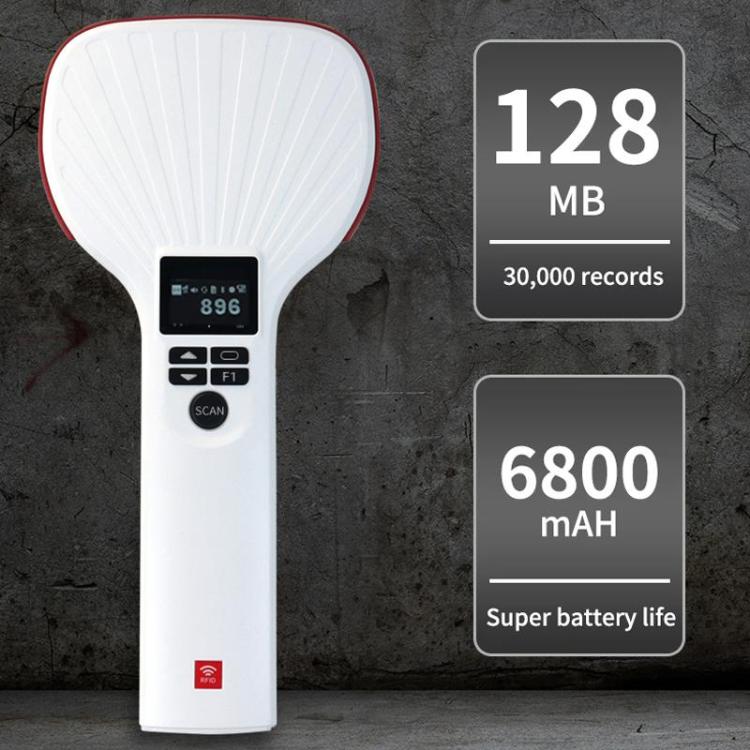 UHF RFID handheld reader with 128 MB memory and 6800 mAh battery callouts