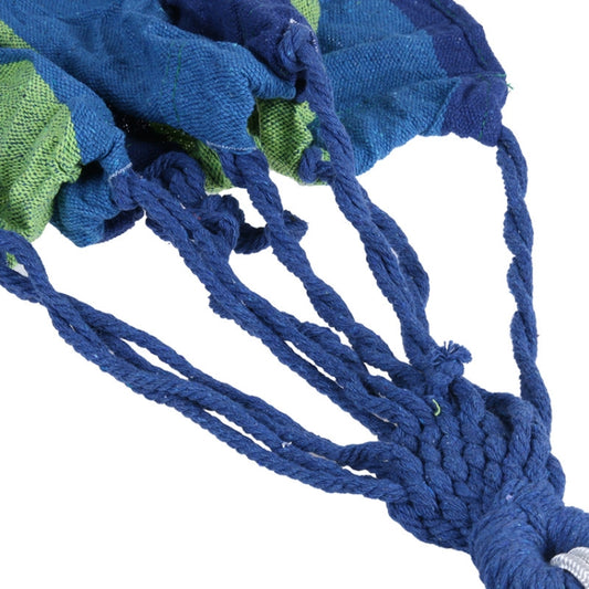 Blue braided hammock rope with attached fabric edge and looped ends
