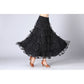 Black sequin swing dance long skirt with tiered ruffles and glitter dots