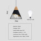 Black and wood pendant lamp design with E27 bulb, size markers showing 25mm height.