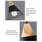 Black metal lamp body with wood top; close-up detail of open cage shade and bulb.