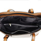 Brown PU tote interior with zip pocket, open compartments, and lined base