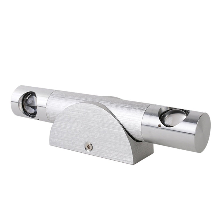 Brushed metal LED wall lamp with angled cylindrical light head