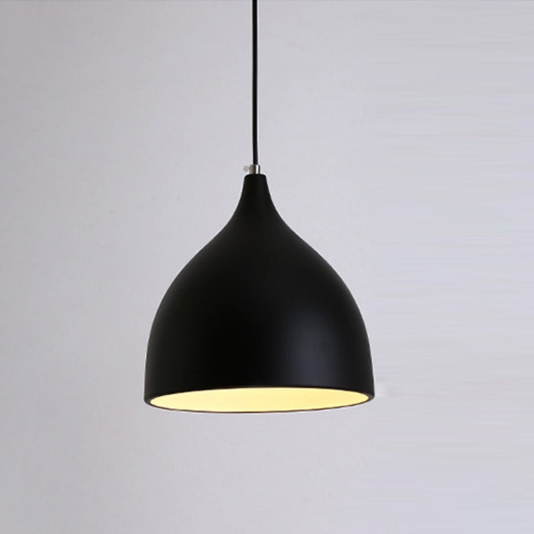 Black modern pendant lamp with bell-shaped shade and warm underside glow