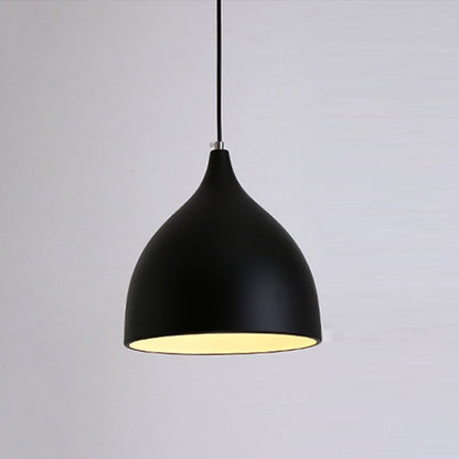 Black modern pendant lamp with bell-shaped shade and warm underside glow