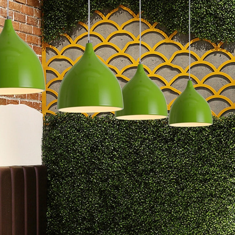 Green modern pendant lamp cluster with bell shades and warm white underside