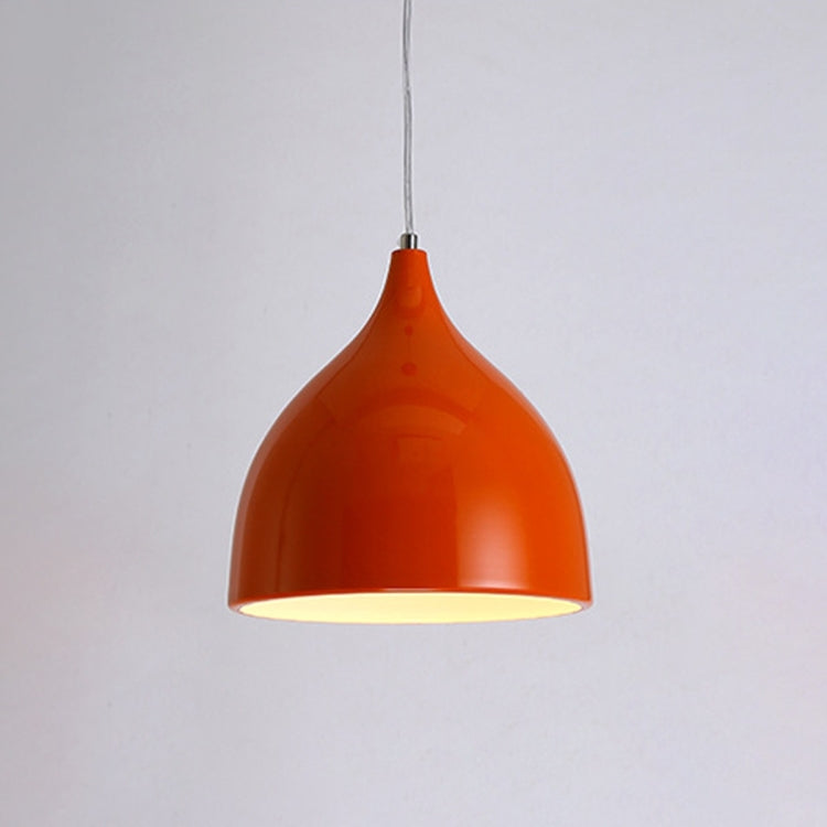Orange single-head pendant lamp with bell-shaped metal shade and hanging cord.
