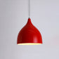 Red modern pendant lamp with bell-shaped shade and warm white underside