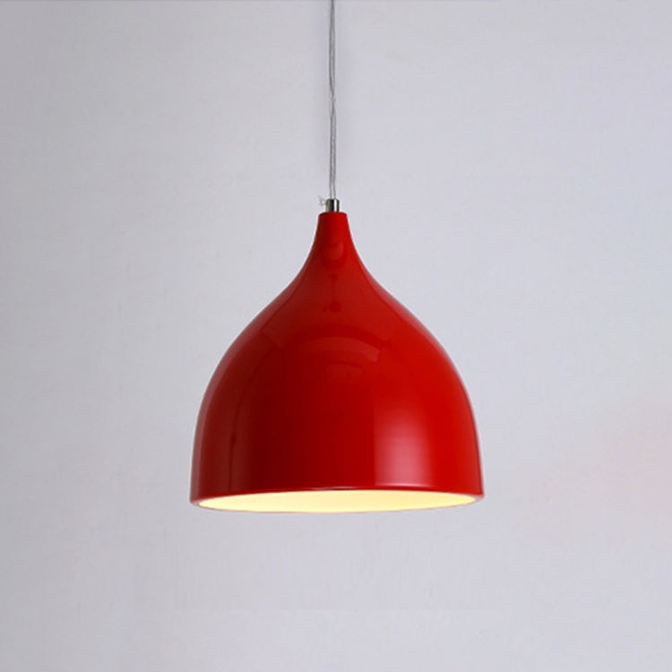 Red modern pendant lamp with bell-shaped shade and warm white underside